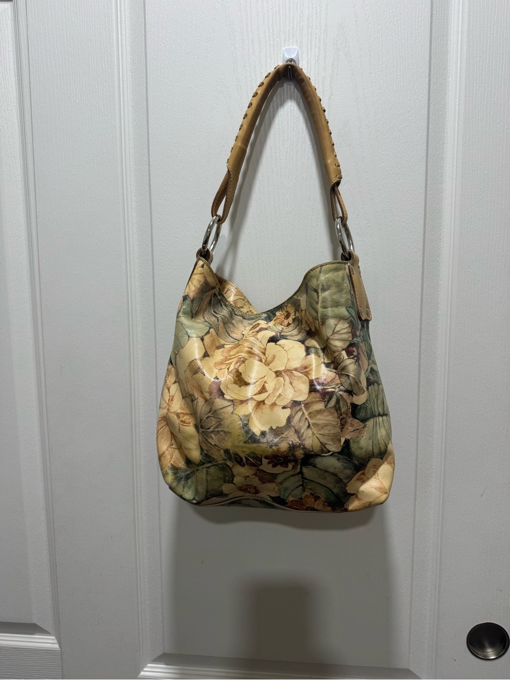 Maurizio Taiuti Genuine Leather Floral Hobo Shoulder Bag Made in Italy